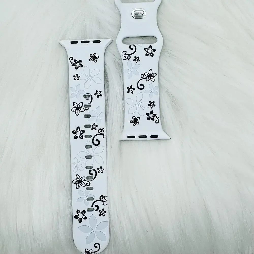 New Floral Design Apple Watch Bands 42mm 44mm 45mm 49mm Black and White